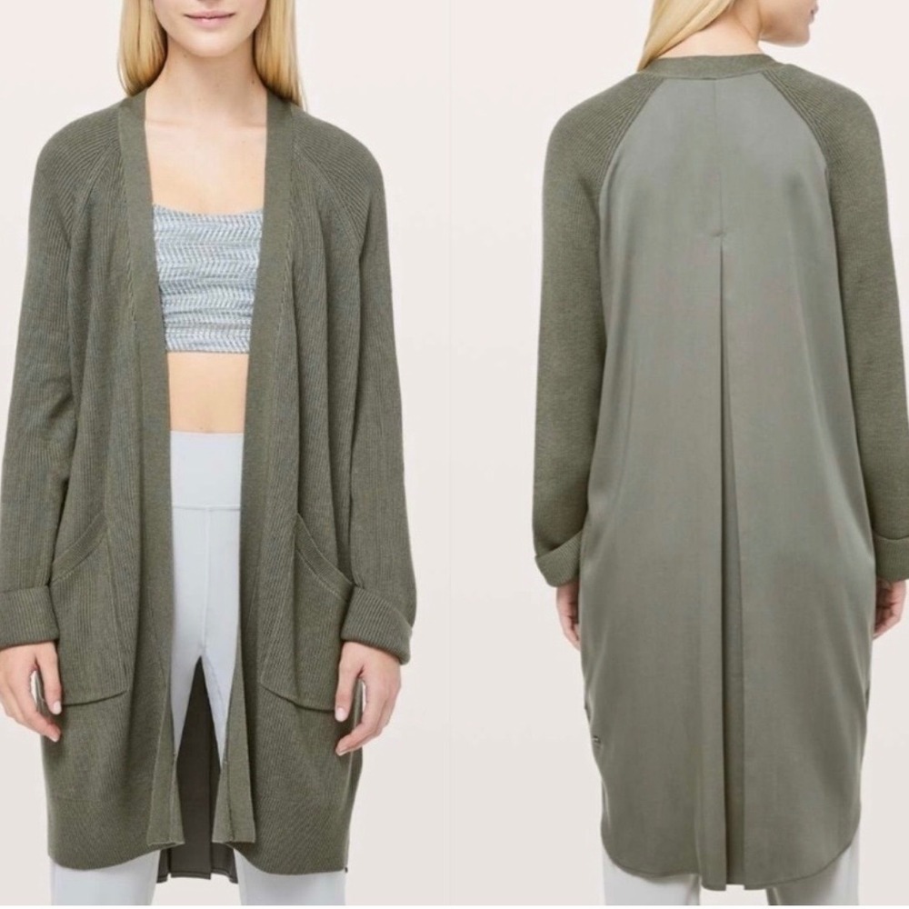 Lululemon Olive Green Mixed Media Ribbed Knit Tencel Back Cardigan Size 4